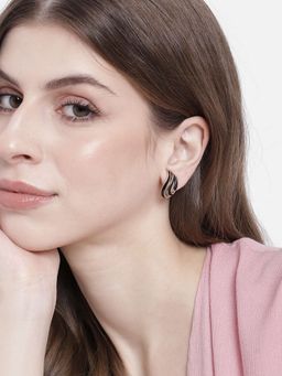 Estele - Gold Plated Leafy Designer Fancy Stud Earrings with Black Enamel for Girls/Women