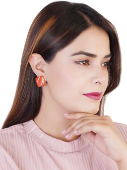 Estele - Gold Plated Square Shaped Stud Earrings with Red Enamel for Girls and Women