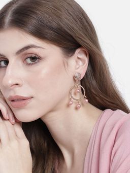 Estele - Rose Gold Plated Fashionable Drop Earrings with Purple Pearls for Girls/Women