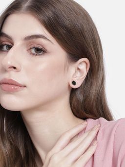 Estele - Gold Plated Hexagon Shaped Stud Earrings with Black Enamel for Girls and Women