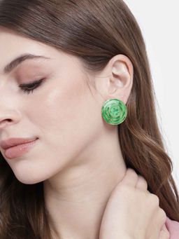 Estele - Gold Plated Circular Designer Stud Earrings with Green Enamel for Girls/Women