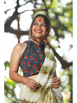 PRATHAA - Bawra Bindi Green Halter Stitched Blouse With Hoodie