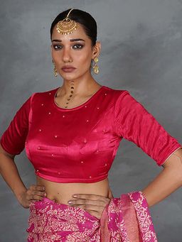 Chidiyaa - Aahana Magenta Pink Mashru Silk Stitched Blouse
