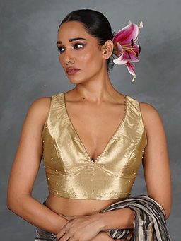 Chidiyaa - Seek Radiance Golden Tissue Silk Stitched Blouse