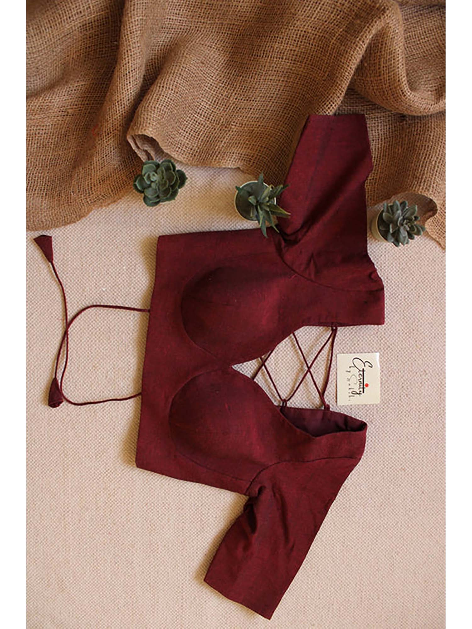 Maroon Backless Stitched Blouse-picture-32
