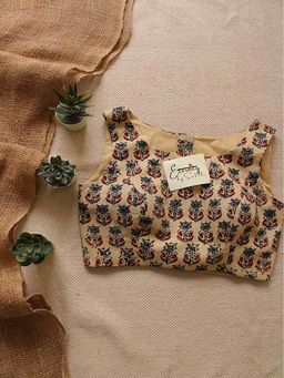 Eternity by Sakshi - Beige Ajrakh Boatneck Stitched Blouse