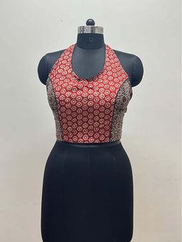 PRATHAA - Halter Neck Cotton Stitched Blouse With Tie Up