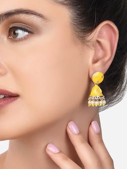 Zaveri Pearls - Yellow Meenakari Ethnic Jhumki Earring-ZPFK14374