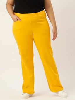 theRebelinme - Plus Size Women Mustard Solid Color Elastic Waist Winter Trousers