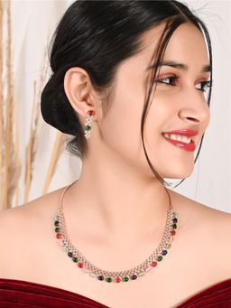 Ratnavali Jewels - American Diamond CZ Rose Gold Plated Multi Necklace Set with Earrings