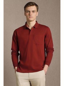 Louis Philippe - Men Maroon Solid Polo Neck T-Shirt