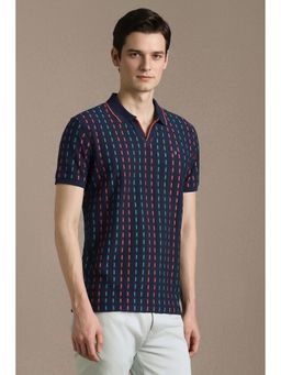 Louis Philippe - Men Navy Stripe Polo T-Shirt