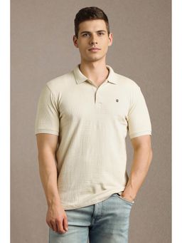 Louis Philippe - Men Cream Textured Polo T-Shirt
