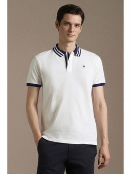 Louis Philippe - Men White Solid Polo T-Shirt