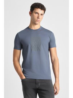 Van Heusen - Men Blue Solid Crew Neck T-Shirt