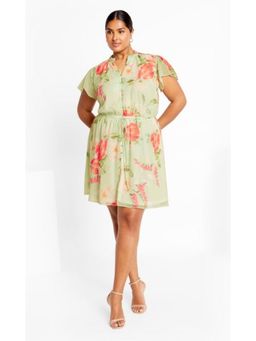 KOTTY - Green Bloom Grace Floral Tie-Waist Mini Dress