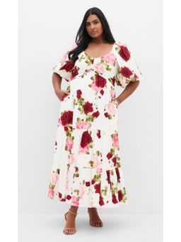 KOTTY - White Roselle Bloom Tiered Maxi Dress
