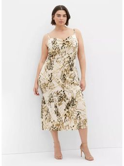 KOTTY - Beige Abstract Print Satin Slip Midi Dress
