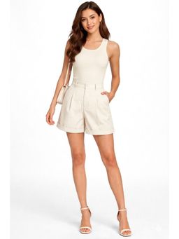 KOTTY - Women White Solid High-Rise Regular Shorts