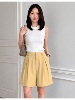 KOTTY - Women Yellow High-Rise Pleated A-Line Shorts