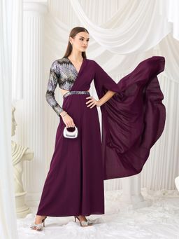 Miss Chase - Luxe Women Dark Purple Asymmetric Draped Georgette Jumpsuit