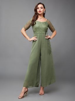 Miss Chase - Women Light Green Embroidered Regular Jumpsuit