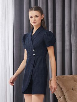 Miss Chase - Women Navy Blue Overlapped Knee-Length Playsuit