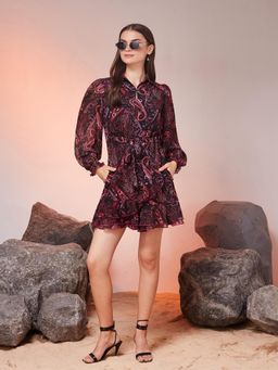 Miss Chase - Women Black Bohemian Ruffled Georgette Playsuit