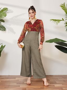 Miss Chase - Women Multi-Color Bohemian Silk Wrap Wide Leg Jumpsuit