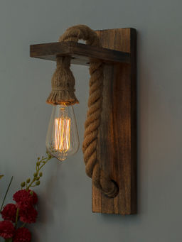 Homesake - Rope Wall Lamp Wooden Stand With Bulb