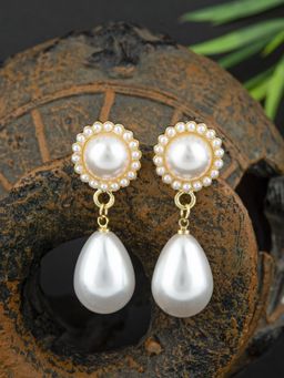 E2O - Quirky Golden with White Peral Embellished Drop Earring For Womens