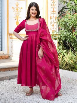 Gahan - Womens Viscose Rayon Printed Anarkali Kurta with Pant & Dupatta