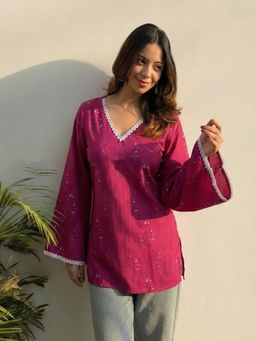 Gahan - Ethnic Motifs Printed V-Neck Thread Work Thread Work Kurti