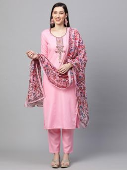 Gahan - Womens Pink Viscose Rayon Straight Kurta with Pant & Dupatta