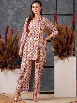 Gahan - Womens Purple Viscose Rayon Straight Printed Kurta with Pant