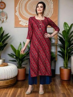 Gahan - Womens Pink Rayon Blend Printed Straight Kurta with Pant