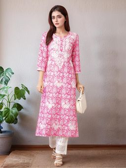 Gahan - Womens Pink Rayon Blend Embroidered Straight Kurta