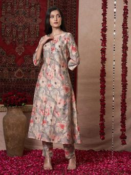 Gahan - Womens Grey Viscose Rayon Straight Floral Printed Kurta with Pant