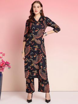 Gahan - Womens Black Viscose Rayon Straight Printed Kurta with Pant