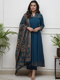 Gahan - Womens Ethnic Motifs Printed Empire Anarkali Kurta with Pant & Dupatta