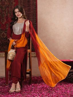 Gahan - Womens Ethnic Motifs Yoke Design Sequinned Straight Kurta with Pant & Dupatta