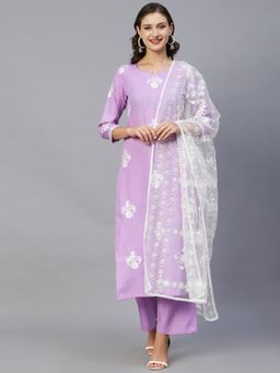 Gahan - Womens Purple Viscose Rayon Straight Printed Kurta with Pant & Dupatta