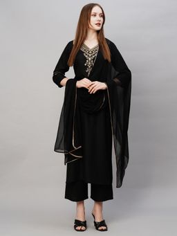 Gahan - Womens Black Viscose Rayon Straight embroidery Kurta with Pant & Dupatta