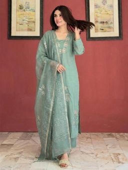 Gahan - Womens Ethnic Motifs Embroidered Thread Work Kurta with Palazzo & Dupatta