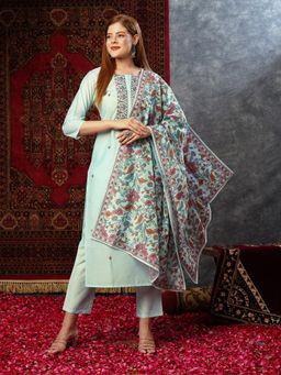 Gahan - Womens Floral Embroidered Thread Work Straight Kurta with Pant & Dupatta