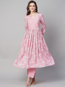 Gahan - Womens Pink Viscose Rayon A-Line Printed Kurta with Pant