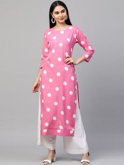 Gahan - Womens Pink Polka Dots Printed Crepe Kurta