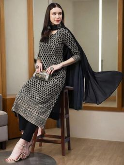 Gahan - Womens Viscose Rayon Straight Embroidery Kurta with Pant & Dupatta