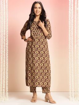 Gahan - Womens Brown Viscose Rayon Straight Printed Kurta with Pant