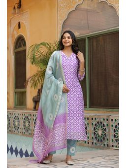 Gahan - Womens Purple Viscose Rayon Straight Printed Kurta with Pant & Dupatta
